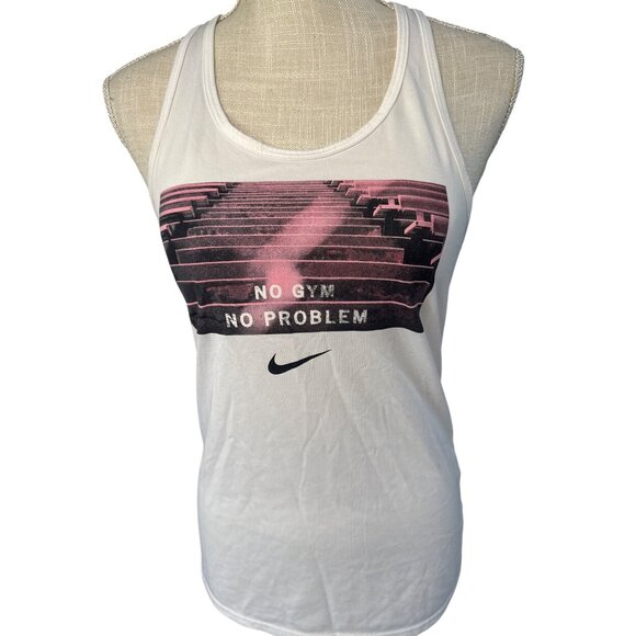 Nike Tee Dry Fit Tank Top "No Gym No Problem" Graphic Racerback S White - Picture 1 of 8